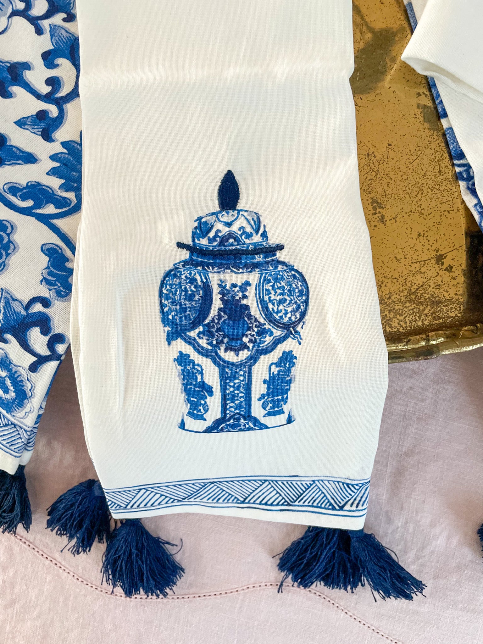 Blue and White Dish Towels/ Tassels - Adorn Goods